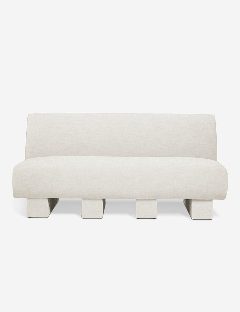 #color::Natural-Linen #configuration::left-facing #configuration::right-facing #size::142-W #size::114-W | Centerpiece of the Lena natural linen sectional sofa with upholstered beam legs
