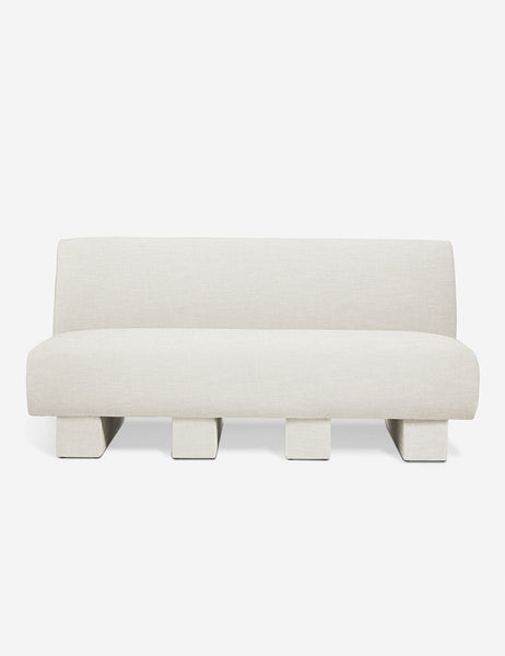 #color::Natural-Linen #configuration::left-facing #configuration::right-facing #size::142-W #size::114-W | Centerpiece of the Lena natural linen sectional sofa with upholstered beam legs