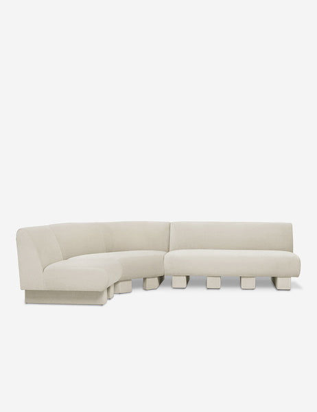 #color::Ivory-Boucle #configuration::left-facing #size::114-W | Lena left-facing white boucle sectional sofa with upholstered beam legs.