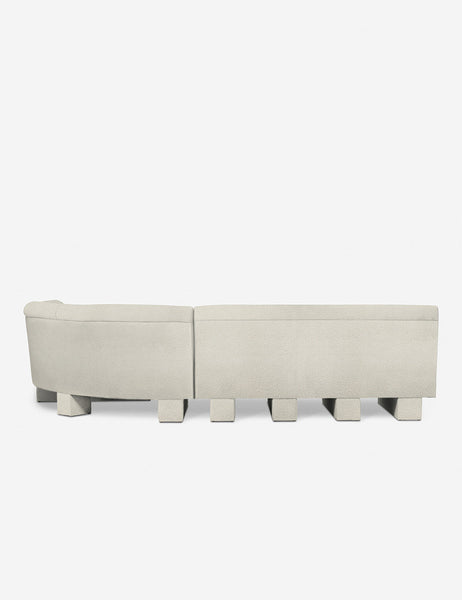 #color::Ivory-Boucle #configuration::left-facing #size::114-W | Rear view of the entire Lena left-facing white boucle sectional sofa with upholstered beam legs.
