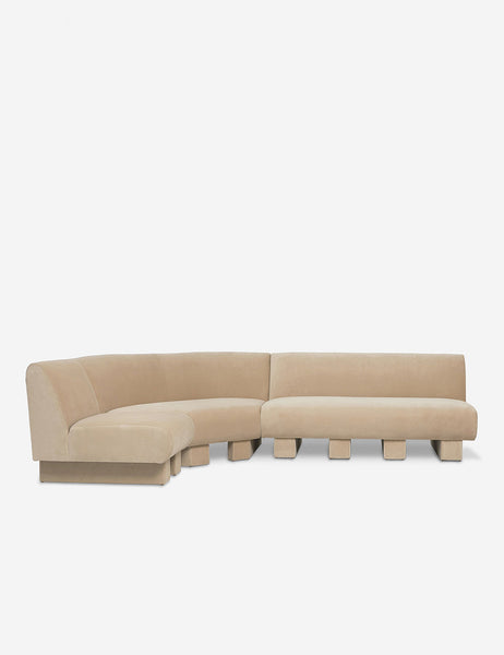 #color::Brie-Velvet #configuration::left-facing #size::114-W | Lena left-facing beige velvet sectional sofa with upholstered beam legs.