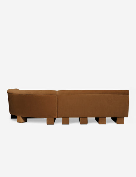 #color::Cognac-Velvet #configuration::right-facing #size::114-W | Rear view of the side of the Lena right-facing cognac velvet sectional sofa with upholstered beam legs.