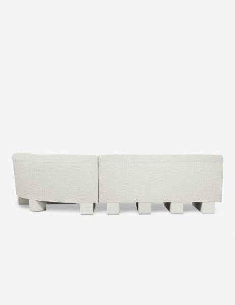 #color::Natural-Linen #configuration::right-facing #size::114-W | Rear view of the entire Lena right-facing natural linent sectional sofa with upholstered beam legs.