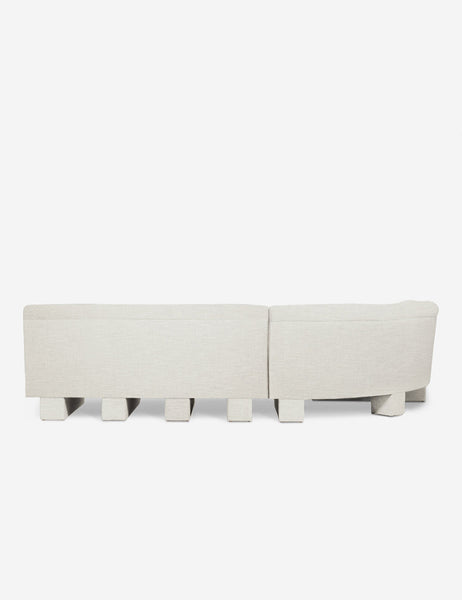 #color::Natural-Linen #configuration::left-facing #size::114-W | Rear view of the entire Lena left-facing natural linen sectional sofa with upholstered beam legs.