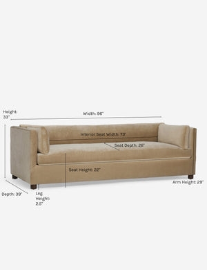 Dimensions on the Lotte Camel Velvet Sofa