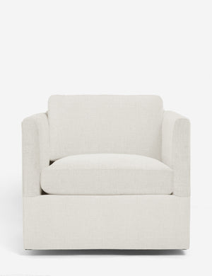 Lotte white performance linen swivel chair with a deep seat and shelter-style design