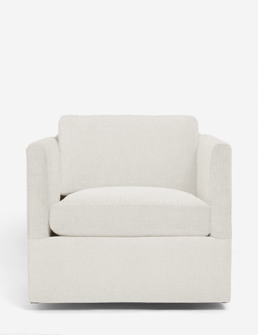 #color::white-performance-linen | Lotte white performance linen swivel chair with a deep seat and shelter-style design