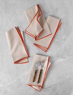 Linen crimini brown Napkins with red outline (Set of 4) by MADRE in medium