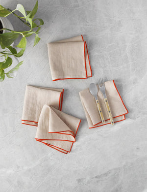 Linen crimini brown Napkins with red outline (Set of 4) by MADRE in small