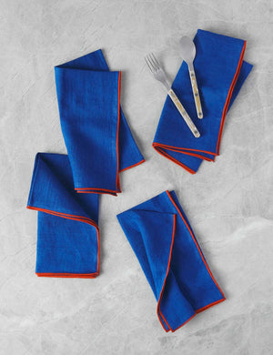 Linen maiz blue Napkins with red outline (Set of 4) by MADRE in medium