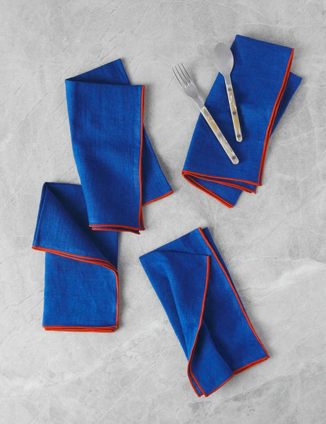 #color::maiz #size::medium | Linen maiz blue Napkins with red outline (Set of 4) by MADRE in medium