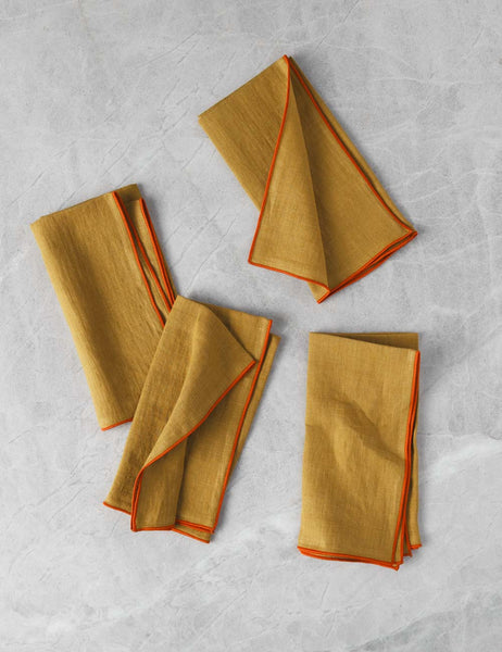 #color::tamarindo #size::medium | Linen tamarindo orange Napkins with red outline (Set of 4) by MADRE in medium