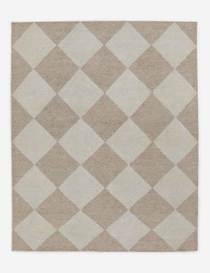 Palau beige wool hand-knotted rug with a two-toned diamond-checked pattern