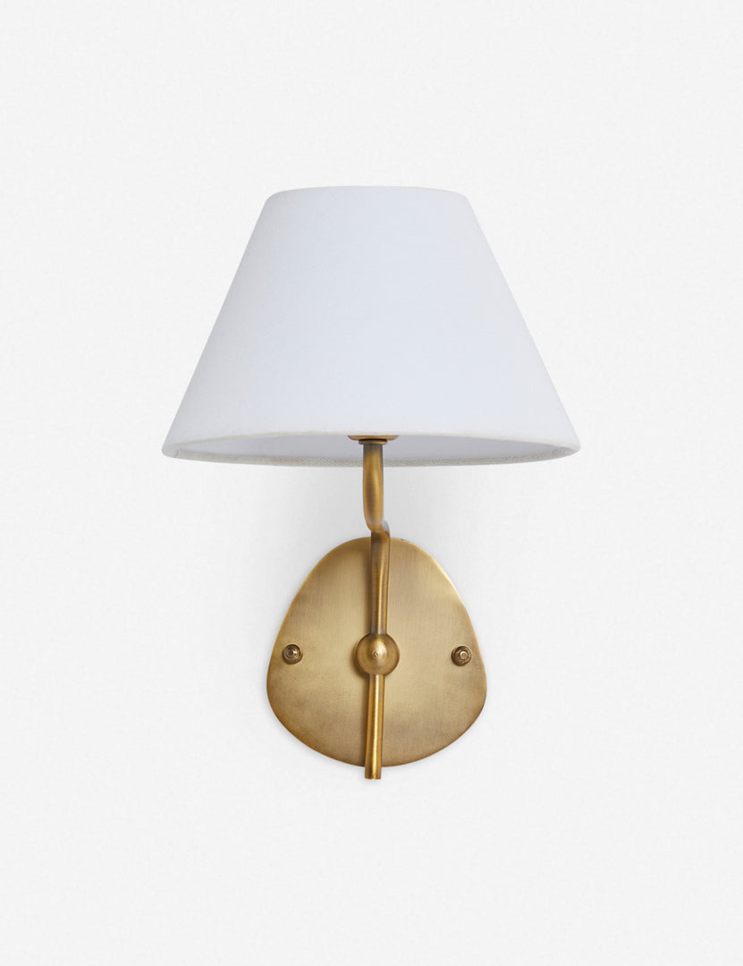#color::white #finish::brass | Straight on view of the Magdalene brass single sconce