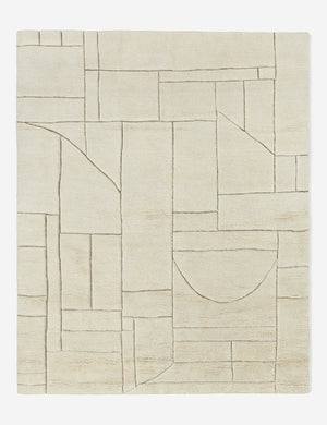 Maleena cream hand-knotted wool and cotton area rug with abstract line tufting