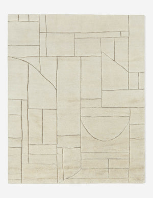 Maleena cream hand-knotted wool and cotton area rug with abstract line tufting