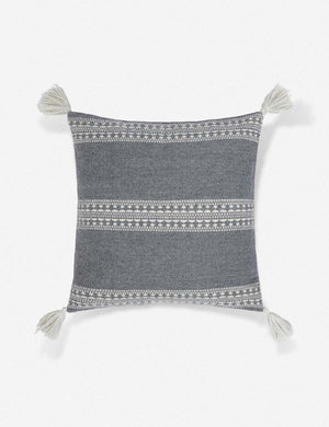 Marchesa agate gray indoor and outdoor square pillow with tasseled corners