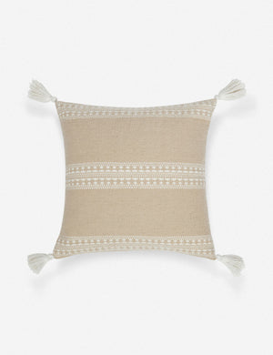 Marchesa khaki indoor and outdoor square pillow with tasseled corners