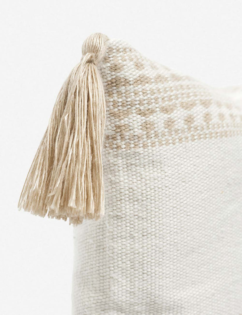 #color::natural-and-khaki #style::square | Tasseled corners on the Marchesa natural and khaki indoor and outdoor pillow