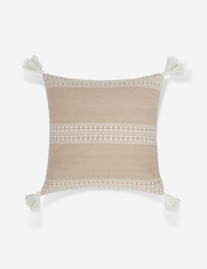 Marchesa sandstone indoor and outdoor square pillow with tasseled corners
