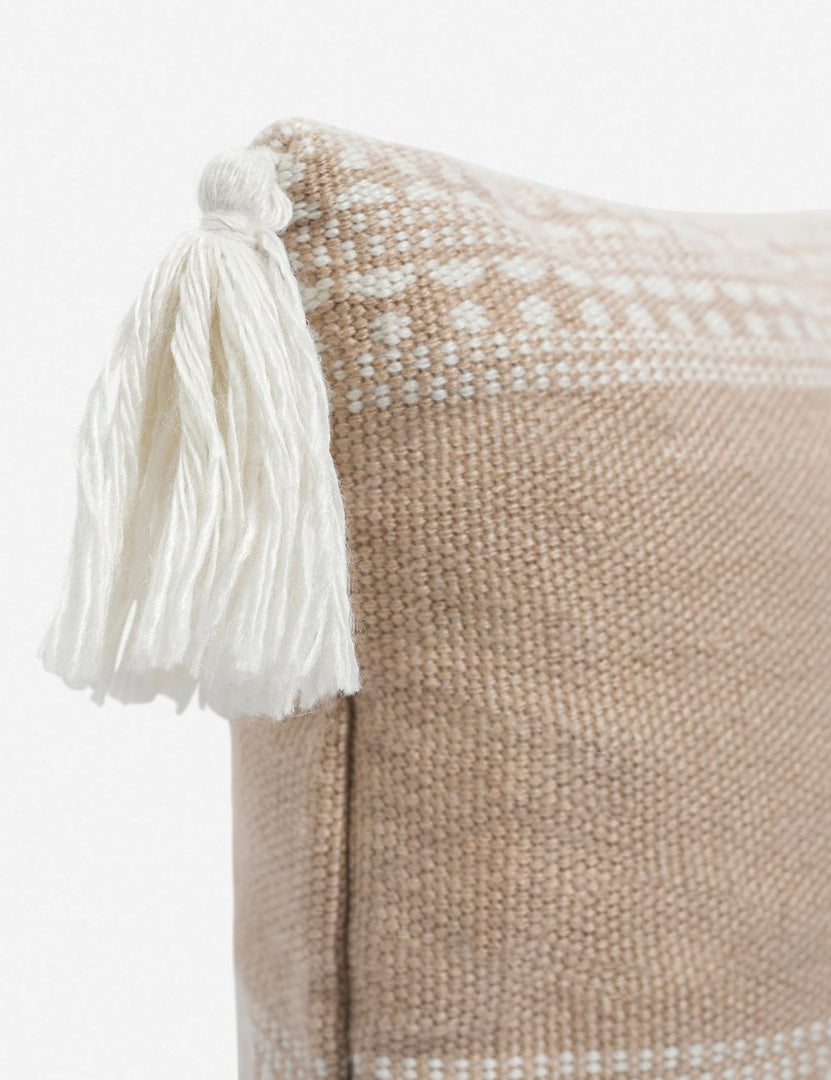#color::sandstone #style::square | Tasseled corners on the Marchesa sandstone indoor and outdoor pillow