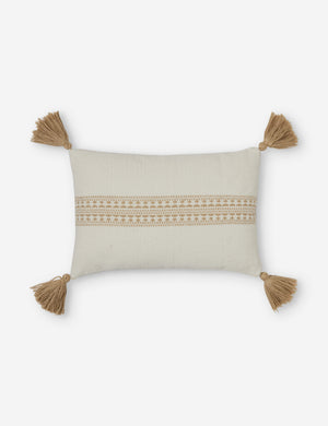 Marchesa natural and khaki indoor and outdoor lumbar pillow with tasseled corners