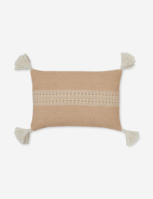 Marchesa sandstone indoor and outdoor lumbar pillow with tasseled corners
