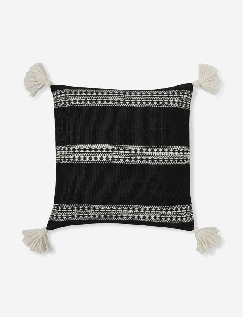 #color::black #style::square | Marchesa black indoor and outdoor square pillow with tasseled corners