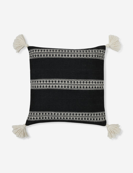 #color::black #style::square | Marchesa black indoor and outdoor square pillow with tasseled corners