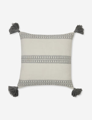 Marchesa natural and agate gray indoor and outdoor square pillow with tasseled corners