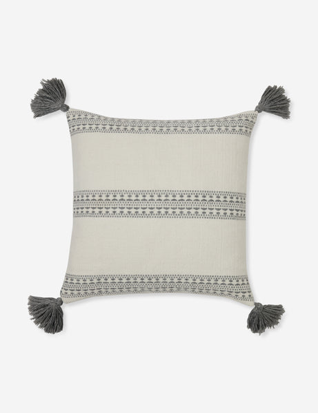 #color::natural-and-agate #style::square | Marchesa natural and agate gray indoor and outdoor square pillow with tasseled corners