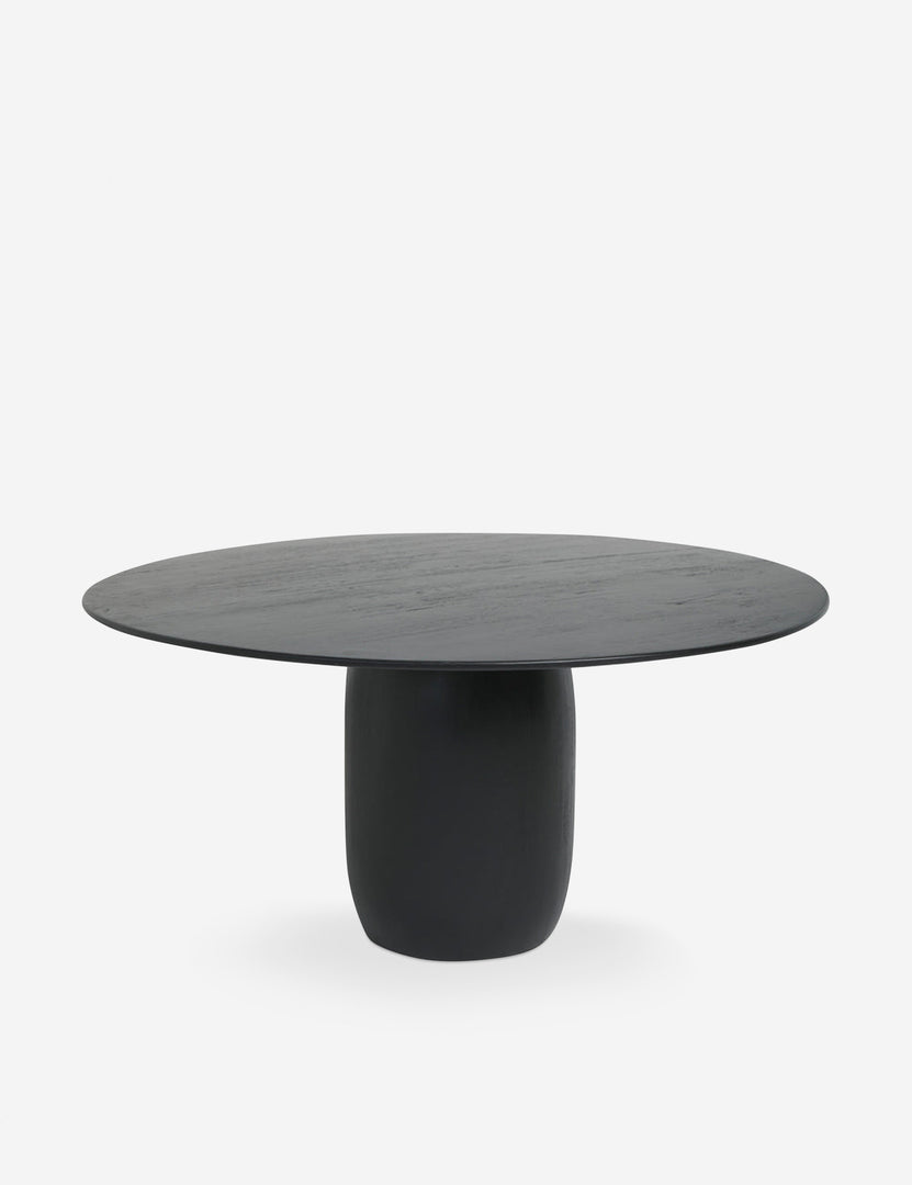 | Maroko black round dining table with a tapered pedestal base
