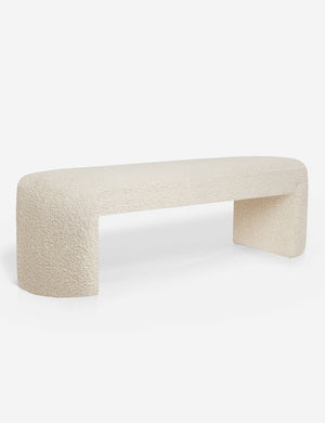 Angled view of the Mikhail cream boucle foam-padded bench.