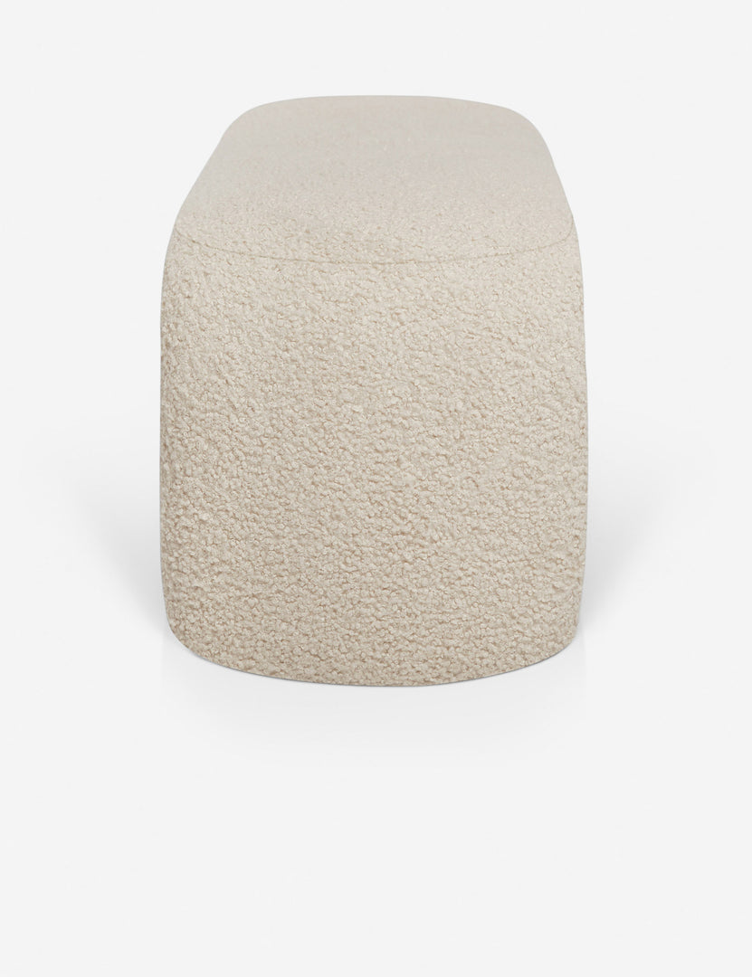 #color::cream-boucle | Side view of the Mikhail cream boucle foam-padded bench.
