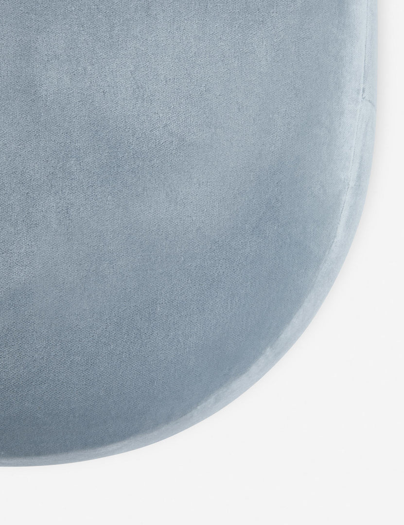 #color::dove | Bird’s-eye view of the light blue velvet fabric of the Mikhail light blue velvet foam-padded bench.