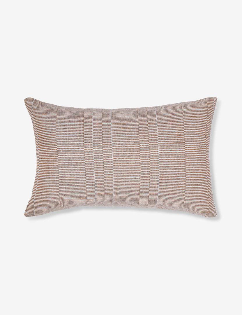#color::rust #style::lumbar | Rust brown Milan indoor and outdoor lumbar pillow with a linear pattern by Sunbrella