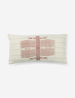 The Imli ivory cotton throw pillow with red indigenous motifs and is loin-loomed