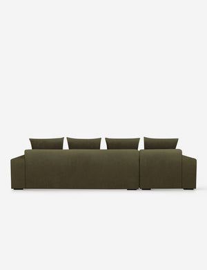 Back of the Nadine Balsam green velvet left-facing sectional sofa