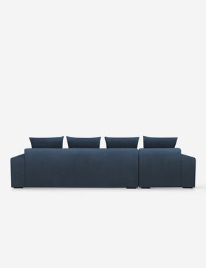 Back of the Nadine Blue velvet left-facing sectional sofa