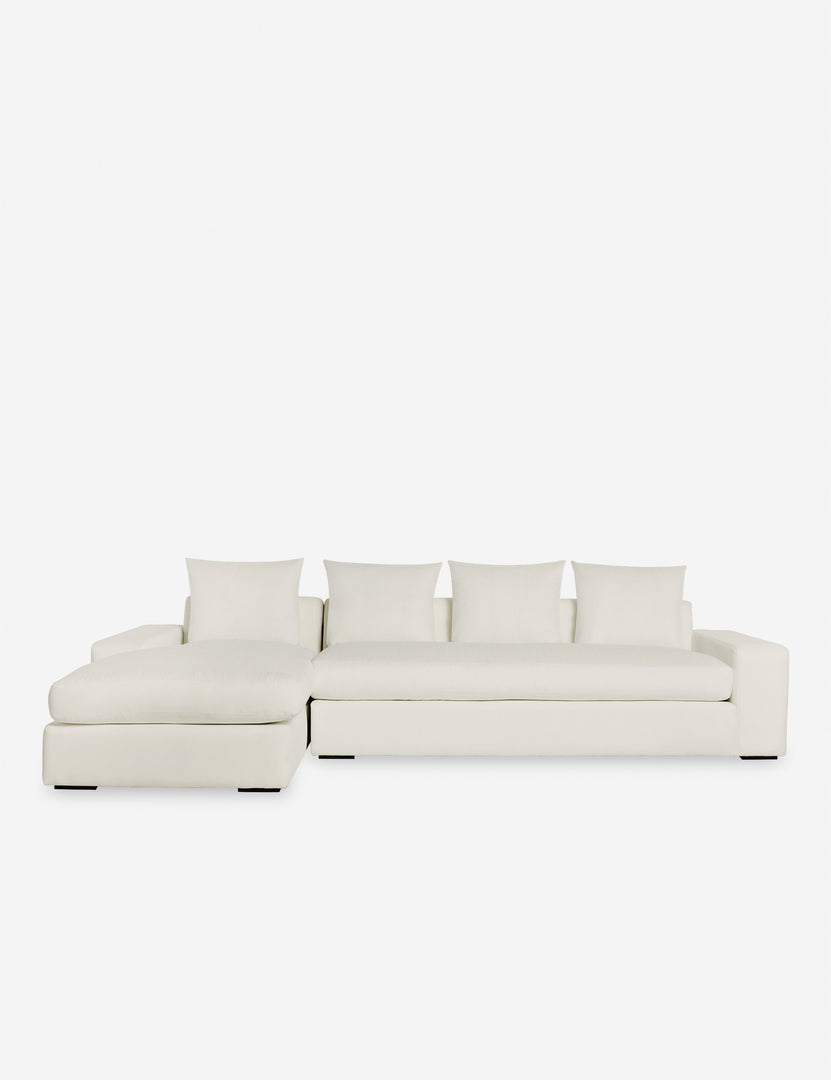 #color::ivory-performance-fabric #configuration::left-facing | Nadine Ivory performance fabric upholstered left-facing sectional sofa with low, wide arms and tall pillow back cushions