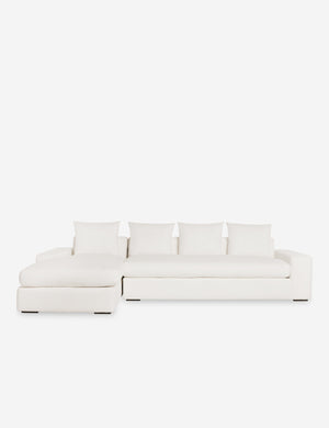 Nadine Ivory linen upholstered left-facing sectional sofa with low, wide arms and tall pillow back cushions