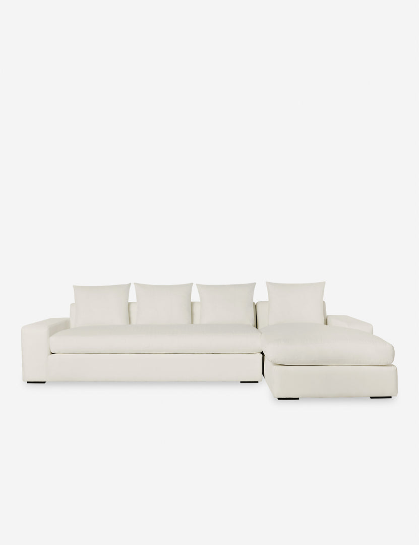 #color::ivory-performance-fabric #configuration::right-facing | Nadine Ivory performance fabric upholstered right-facing sectional sofa with low, wide arms and tall pillow back cushions