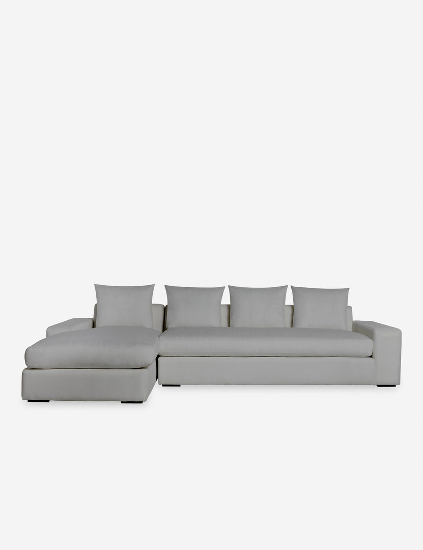 #color::gray-performance-fabric #configuration::left-facing | Nadine Gray performance fabric upholstered left-facing sectional sofa with low, wide arms and tall pillow back cushions