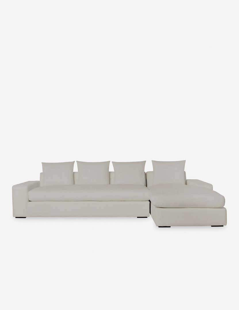 #color::natural-linen #configuration::right-facing | Nadine Natural linen upholstered right-facing sectional sofa with low, wide arms and tall pillow back cushions