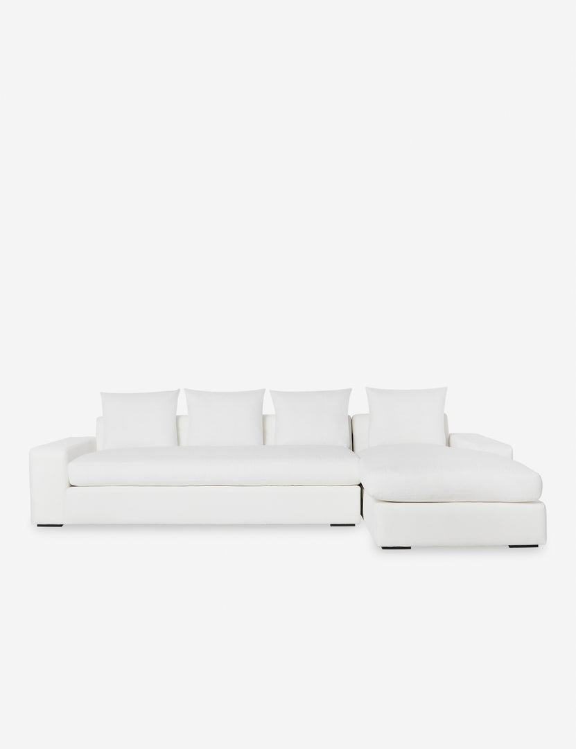 #color::white-performance-fabric #configuration::right-facing | Nadine White performance fabric upholstered right-facing sectional sofa with low, wide arms and tall pillow back cushions
