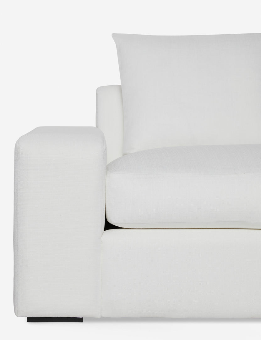#color::white-performance-fabric #configuration::right-facing | Close-up of the Nadine White performance fabric right-facing sectional sofa