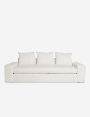 Nadine ivory linen sofa with low, wide arms and tall pillow back cushions
