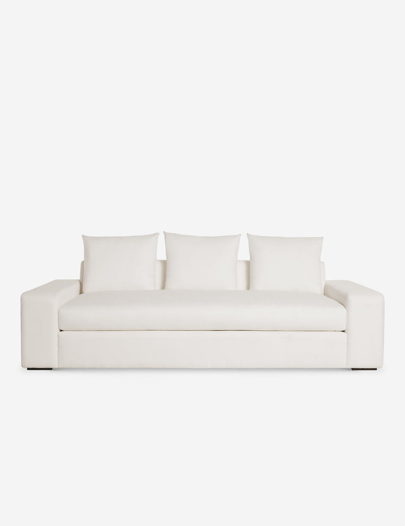 #color::ivory-linen #size::108-W #size::96-W #size::84-W | Nadine ivory linen sofa with low, wide arms and tall pillow back cushions