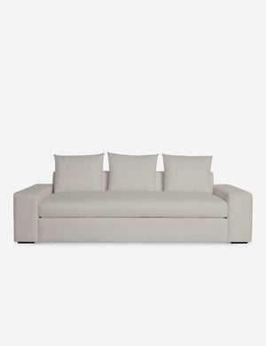 Nadine natural linen sofa with low, wide arms and tall pillow back cushions