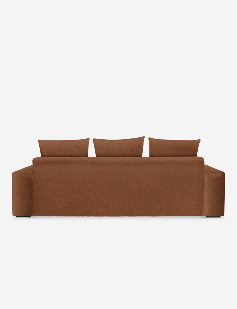#color::rust-velvet #size::108-W #size::96-W #size::84-W | Back of the Nadine rust orange velvet sofa